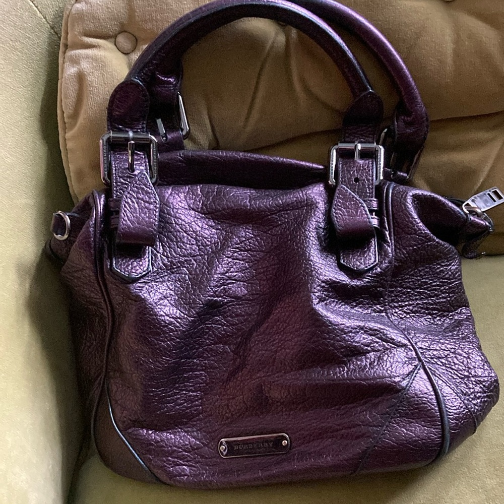 Burberry Plum Leather Satchel Shoulder Bag